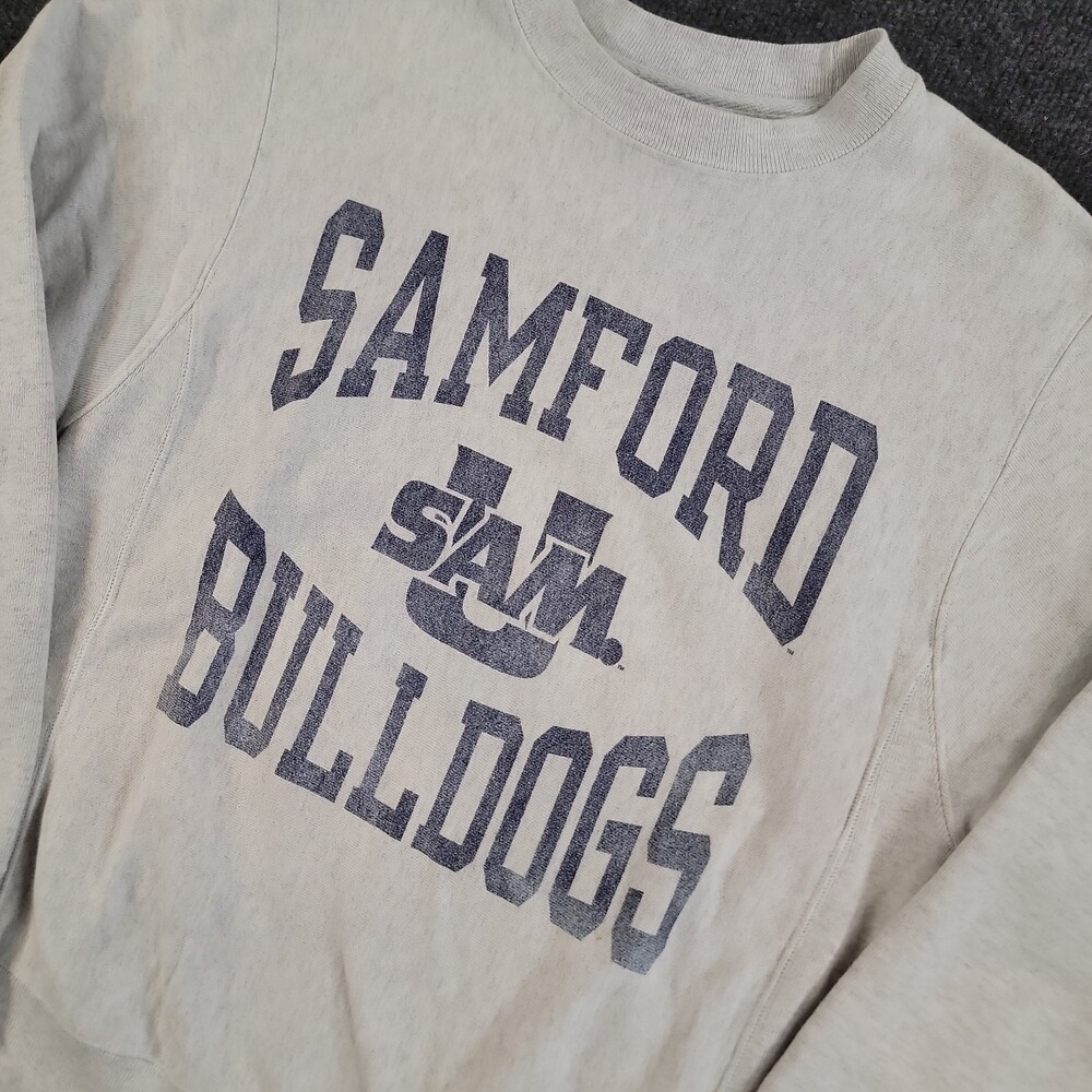 VTG Samford Bulldogs Champion Reverse Weave Crewneck Sweatshirt Small Gray Navy